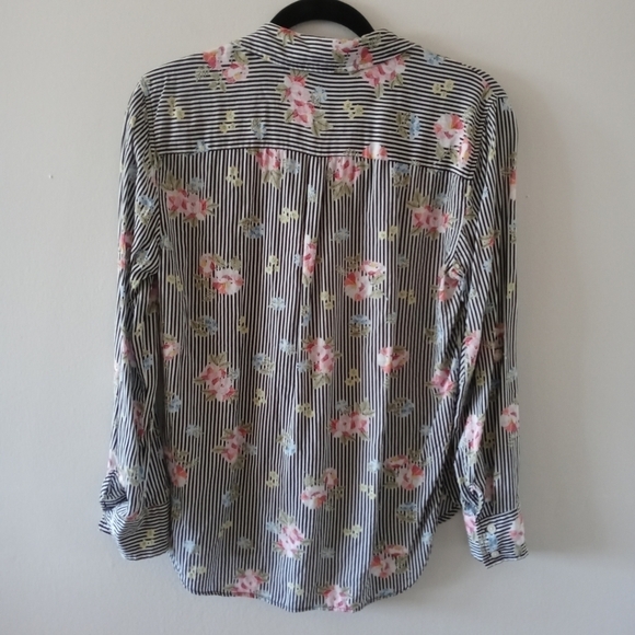 Como Vintage Long Sleeves Striped Floral Hi-Lo Button up Shirt Size small - Picture 11 of 14